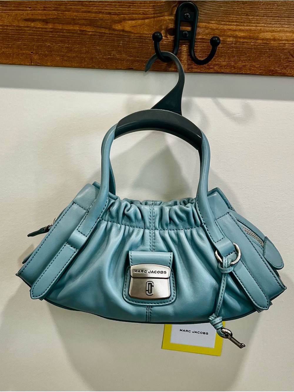 Marc Jacobs sky blue Leather Ruched Top-Handle Satchel with Matching Wallet - Picture 14 of 15